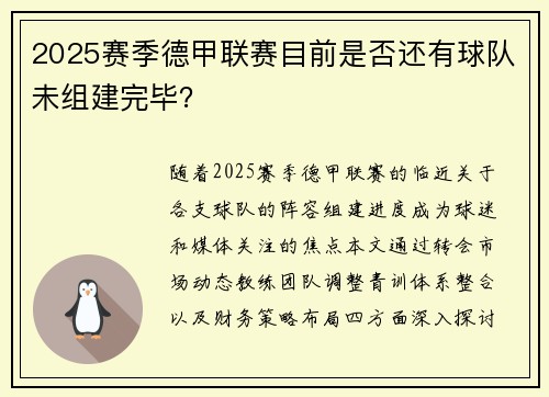2025赛季德甲联赛目前是否还有球队未组建完毕？
